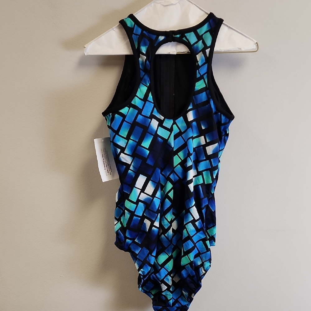 Always For Me Blue and Green Geometric One Piece - Picture 4 of 4